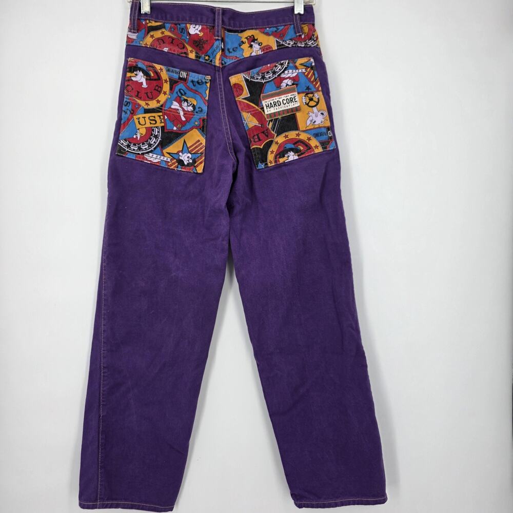 Vintage 90s Hard Core Purple Denim Jeans Cartoon Graphic Pockets 27x28 Y2K Retro